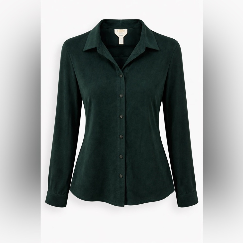 Talbots Emerald Green Button Down Blouse | Tailored Stretch Career Top S